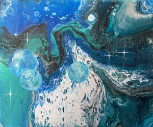 Blaue Planeten - 25 x 30 cm - Acryl auf Leinwand - Sandra Lederer 2025
