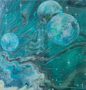 3 Planeten - 20 x 20 cm - Acryl auf Leinwand - Sandra Lederer 2025