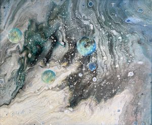 Leuchtende Galaxie - 25 x 30 cm - Acryl auf Leinwand - Sandra Lederer 2025
