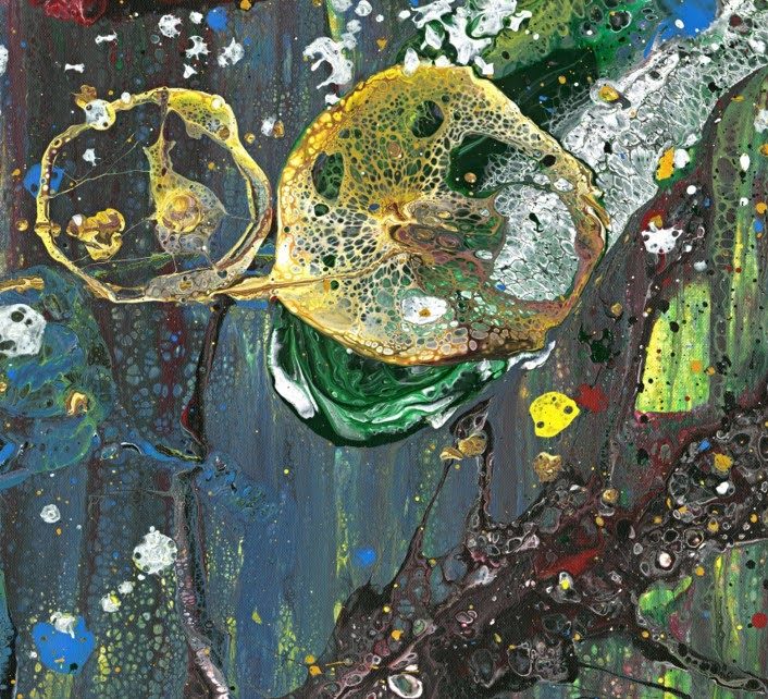 Ocean View - abstraktes Acrylgemälde in Blau, Gelb, Beere, Schwarz und Weiß - Inselträume und Meeresmacht - Sandra Lederer - sanslart - Gengenbach, Ortenau, Offenburg, ARTist Gengenbach/Obernai - auch als Fine Art Print auf Alu Dibond erhältlich, Triptychon