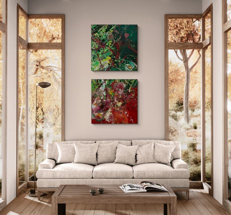 Feuersturm als Diptychon (je 150 x 150 cm)