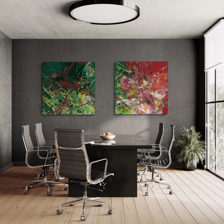 Feuersturm als Diptychon (je 150 x 150 cm)