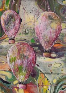 Kleine Ballons auf Reisen - 24 x 18 cm - Acryl/Farbstift auf Leinwand - Sandra Lederer 2023
