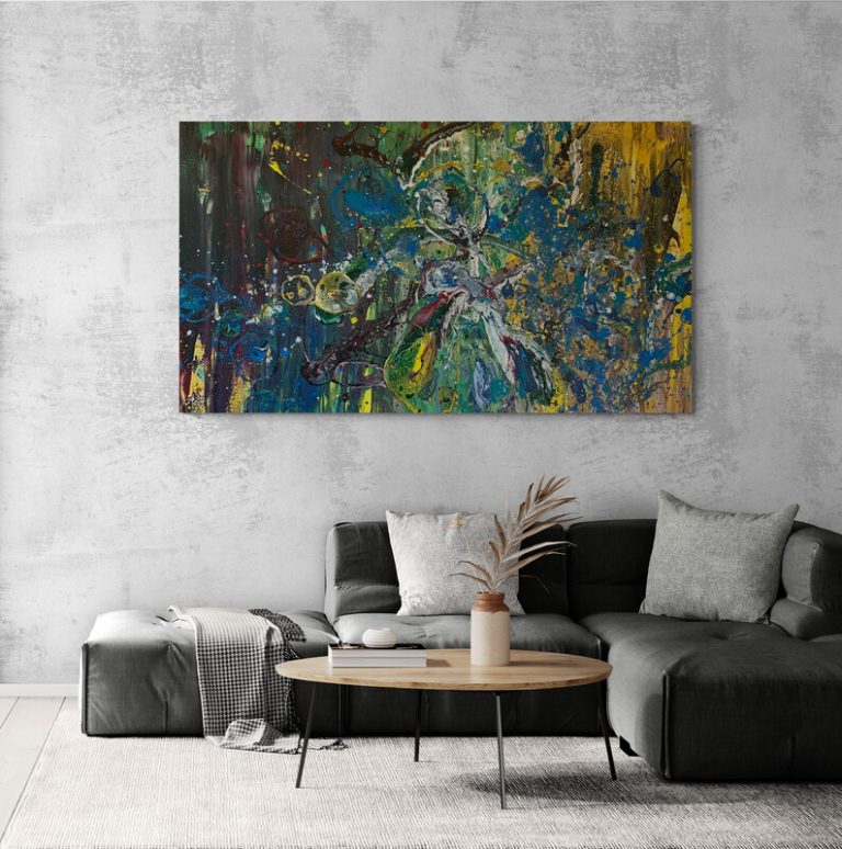 abstraktes Acrylgemälde in Showroom