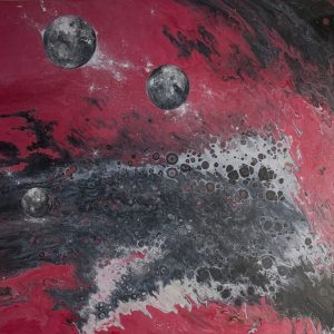 Red Cadmium Galaxy - 80 x 80 cm - Acryl mit Strukturen auf Leinwand - Sandra Lederer 2023