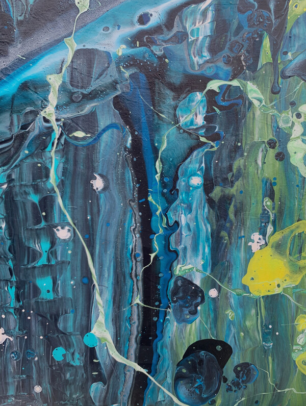 Ocean Battle III - Kollision der Tiefe - 150 cm x 80 cm - Acryl mit Strukturen auf Leinwand - Detailaufnahme