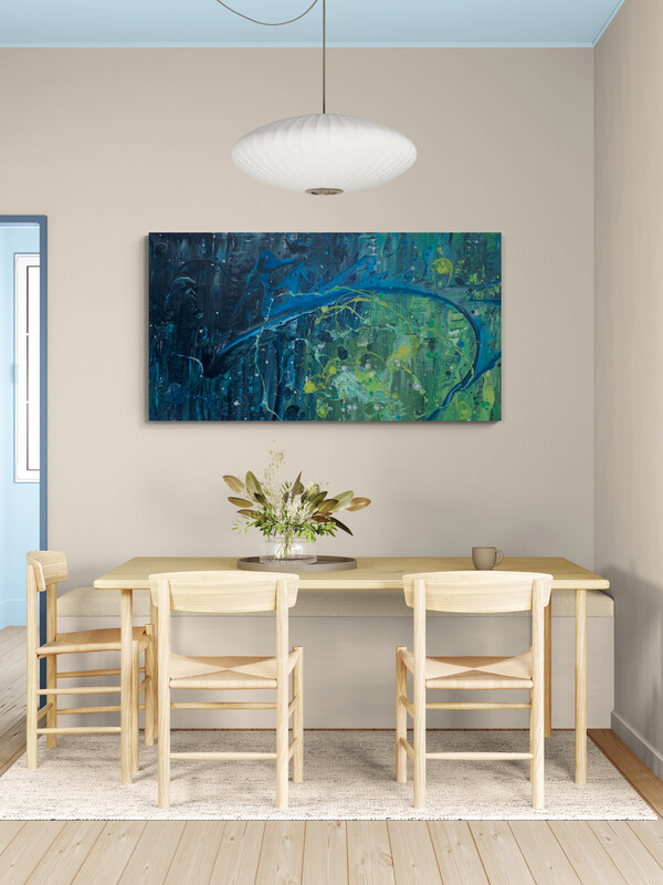 Ocean Battle III - Kollision der Tiefe - 150 cm x 80 cm - Acryl mit Strukturen auf Leinwand - Raumbeispiel