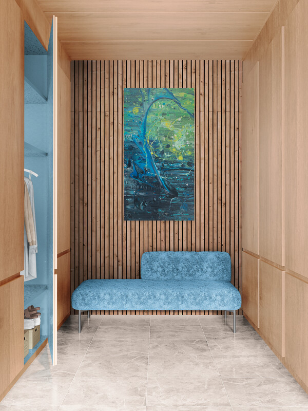 Ocean Battle III - Kollision der Tiefe - 150 cm x 80 cm - Acryl mit Strukturen auf Leinwand - Raumbeispiel