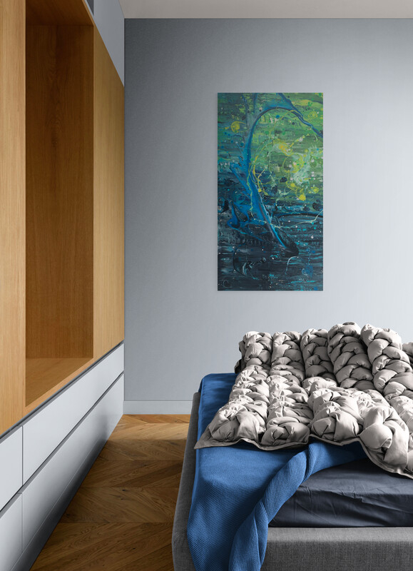 Ocean Battle III - Kollision der Tiefe - 150 cm x 80 cm - Acryl mit Strukturen auf Leinwand - Raumbeispiel