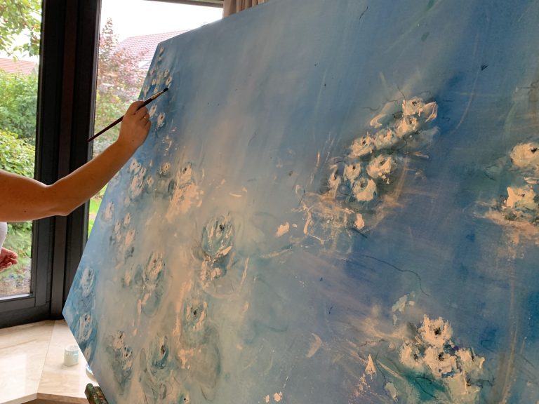 Wasserpoesie im Blütentanz Malprozess