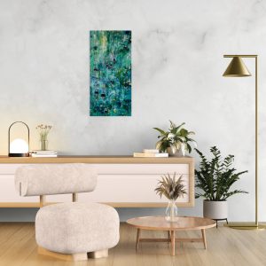 Blumenmeer - abstraktes Acrylgemälde in Blau, Grün und Gelb Impressionen von Boot und Blüte - Sandra Lederer - sanslart - Gengenbach - Ortenau - Offenburg - ARTist Gengenbach/Obernai