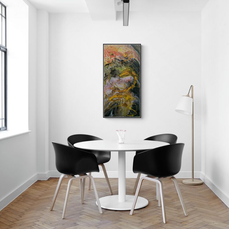 Feuertanz des Drachen - abstraktes Acrylgemälde in Orange, Gelb, Rot, Schwarz und Weiß Fabeln, Farben, Fantasie - Sandra Lederer - sanslart - Gengenbach - Ortenau - Offenburg - ARTist Gengenbach/Obernai