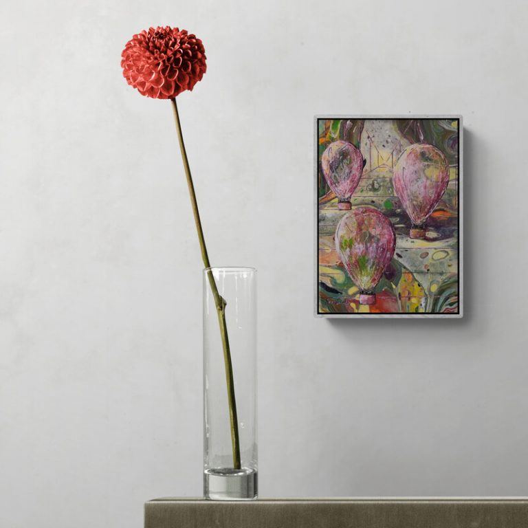 Kleine Ballons auf Reisen - abstraktes Acrylgemälde in Pink, Gelb, Grün und Weiß - Ballons und Seifenblasen - Sandra Lederer - sanslart - Gengenbach - Ortenau - Offenburg - ARTist Gengenbach/Obernai