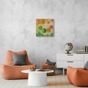 Lebenswirbel - abstraktes Acrylgemälde in Grün, Orange, Gelb und Weiß - Herzgewitter und Tagträume - Sandra Lederer - sanslart - Gengenbach, Ortenau, Offenburg, ARTist Gengenbach/Obernai