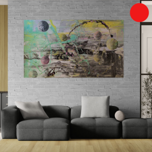 Planeten - abstraktes Acrylgemälde in Gelb, Grün, Rosa und Schwarz - Planeten und Galaxien - Sandra Lederer - sanslart - Gengenbach - Ortenau - Offenburg - ARTist Gengenbach Obernai
