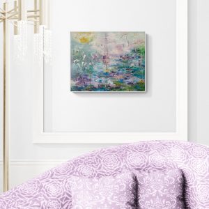 Roseninsel - abstraktes Acrylgemälde in Flieder, Rosa, Blau, Grün und Weiß Impressionen von Boot und Blüte - Sandra Lederer - sanslart - Gengenbach - Ortenau - Offenburg - ARTist Gengenbach/Obernai