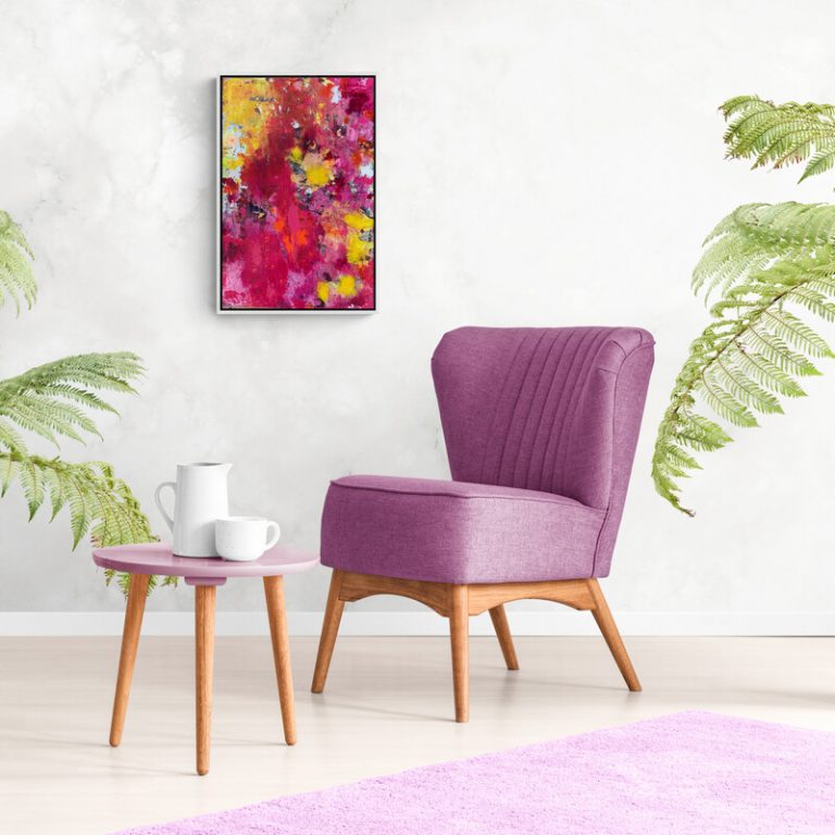 Tropical Kiss- abstraktes Acrylgemälde in Rottönen, Gelb, Schwarz und Weiß Fabeln, Farben, Fantasie - Sandra Lederer - sanslart - Gengenbach - Ortenau - Offenburg - ARTist Gengenbach/Obernai