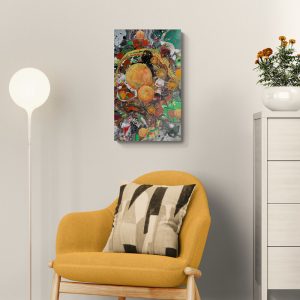 Universum - abstraktes Acrylgemälde in Rot, Gelb, Orange, Grün, Schwarz und Weiß - Planeten und Galaxien - Sandra Lederer - sanslart - Gengenbach - Ortenau - Offenburg - ARTist Gengenbach Obernai Raumbeispiel