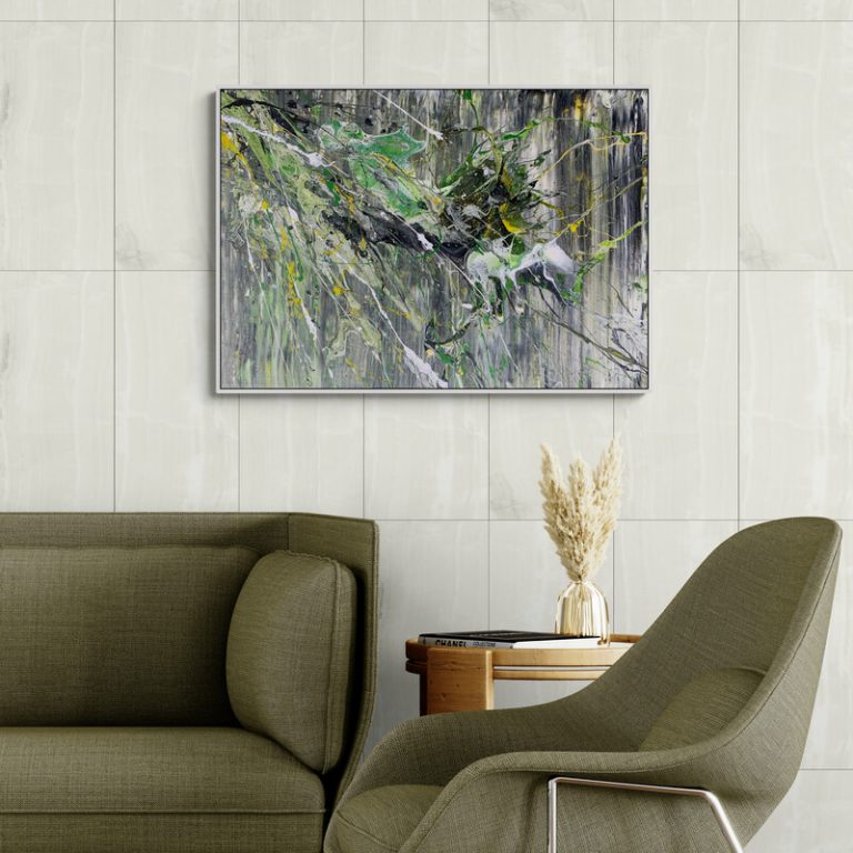 Explosion - abstraktes Acrylgemälde in Grün, Gelb, Schwarz und Weiß - Herzgewitter und Tagträume - Sandra Lederer - sanslart - Gengenbach, Ortenau, Offenburg, ARTist Gengenbach/Obernai