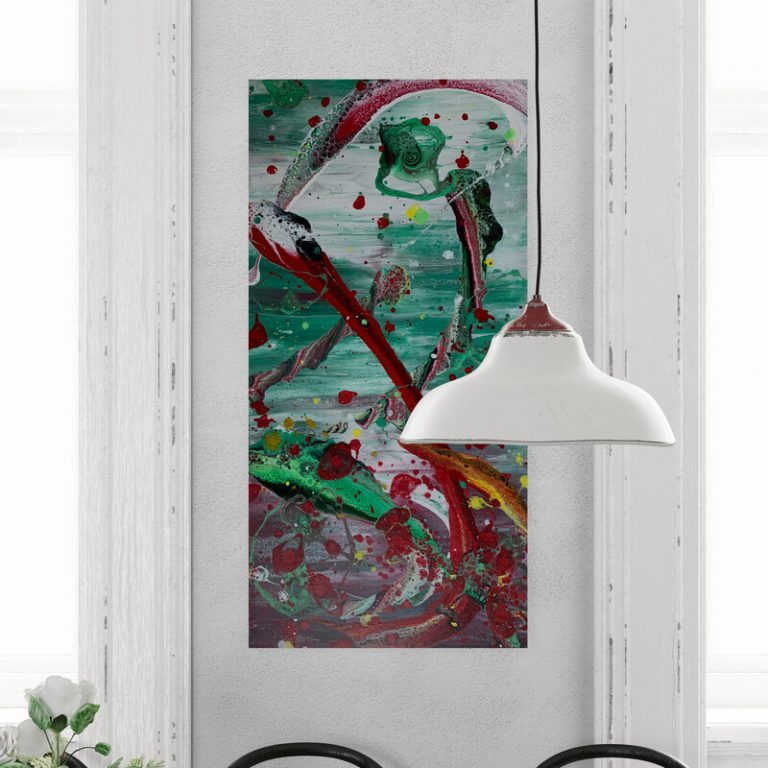 Lava Drops - abstraktes Acrylgemälde in Rot, Grün, Gelb und Weiß Fabeln, Farben, Fantasie - Sandra Lederer - sanslart - Gengenbach - Ortenau - Offenburg - ARTist Gengenbach/Obernai