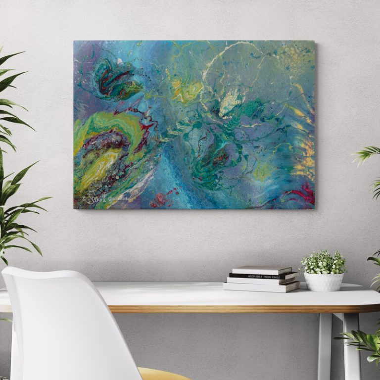 Ocean Life - abstraktes Acrylgemälde in Blau, Grün, Gelb, Beere und Weiß - Inselträume und Meeresmacht - Sandra Lederer - sanslart - Gengenbach, Ortenau, Offenburg, ARTist Gengenbach/Obernai