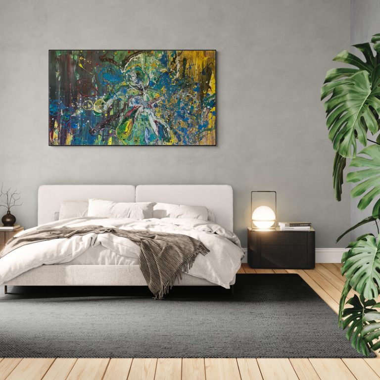 Ocean View - abstraktes Acrylgemälde in Blau, Gelb, Beere, Schwarz und Weiß - Inselträume und Meeresmacht - Sandra Lederer - sanslart - Gengenbach, Ortenau, Offenburg, ARTist Gengenbach/Obernai - auch als Fine Art Print auf Alu Dibond erhältlich, Triptychon