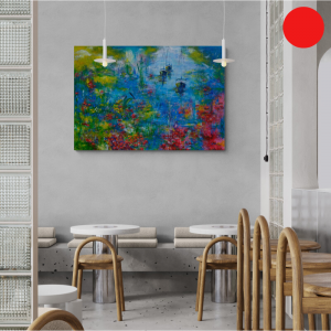 sailing dream - abstraktes Acrylgemälde in Blau, Grün, Rot und Gelb Impressionen von Boot und Blüte - Sandra Lederer - sanslart - Gengenbach - Ortenau - Offenburg - ARTist Gengenbach/Obernai