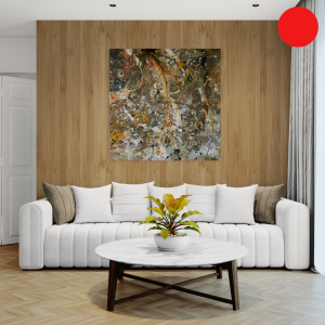 Silver Flame - abstraktes Acrylgemälde und Druckfarben in Orange, Braun, Gold,Silber, Schwarz und Weiß - Herzgewitter und Tagträume - Sandra Lederer - sanslart - Gengenbach, Ortenau, Offenburg, ARTist Gengenbach/Obernai - auch als Fine Art Print auf Alu Dibond erhältlich oder Kunstdruck auf Holz