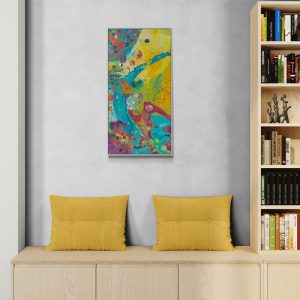 stranger in the sky - abstraktes Acrylgemälde in Gelb, Blau, Beere, Pink, Neonfarben und Weiß - Planeten und Galaxien - Sandra Lederer - sanslart - Gengenbach - Ortenau - Offenburg - ARTist Gengenbach Obernai