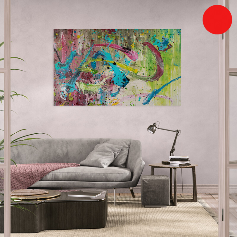 Drachentanz - abstraktes Acrylgemälde in Pink, Türkis, Grün, Gelb, Schwarz und Weiß Fabeln, Farben, Fantasie - Sandra Lederer - sanslart - Gengenbach - Ortenau - Offenburg - ARTist Gengenbach/Obernai